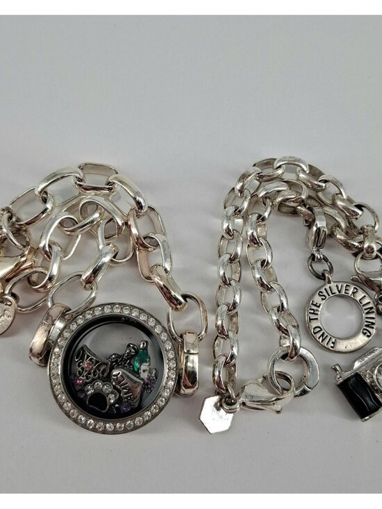 Origami Owl Chunky Silver Living Locket Charm Bracelet Set With Pave-Encrusted L - Picture 1 of 8